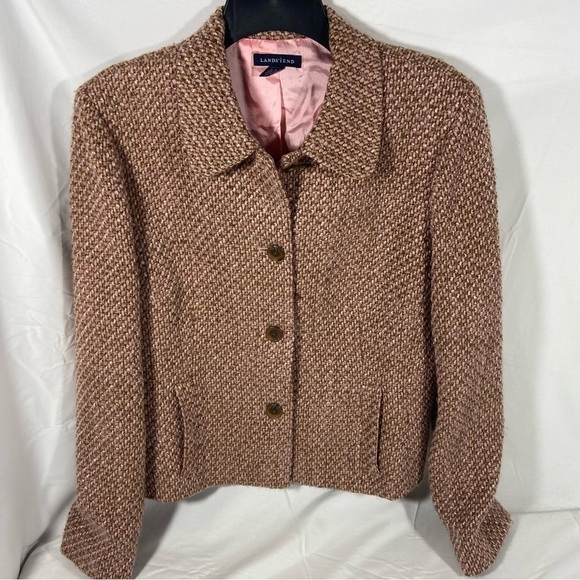 Lands’ End Women’s Tweed Button Down Blazer Jacket Size 16 Multicolor Academia - Picture 1 of 11